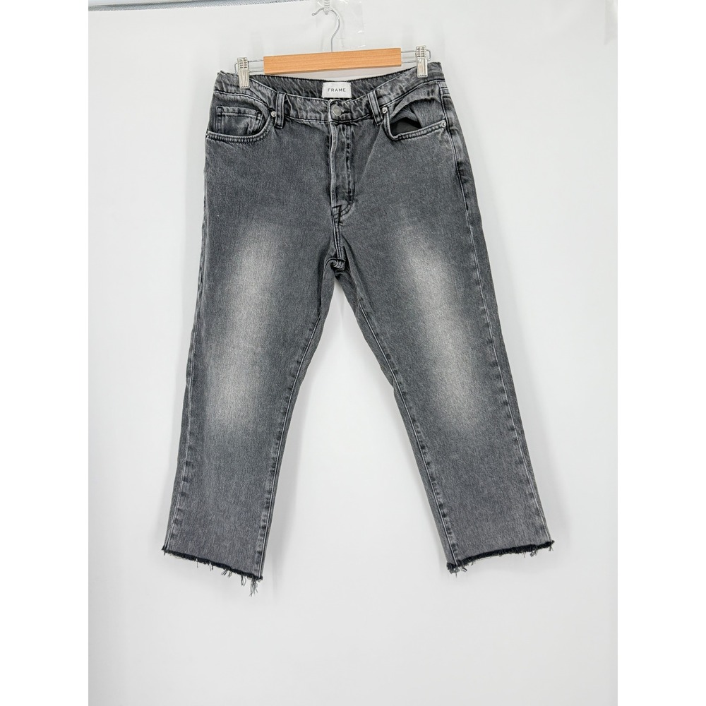 FRAME Straight Cropped Gray Jeans Festival y2k Boho Raw Hem‎ Womens 28 Designer
